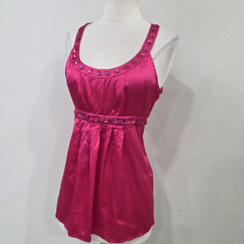 Free People Fuchsia Jeweled Silk Crop Tank